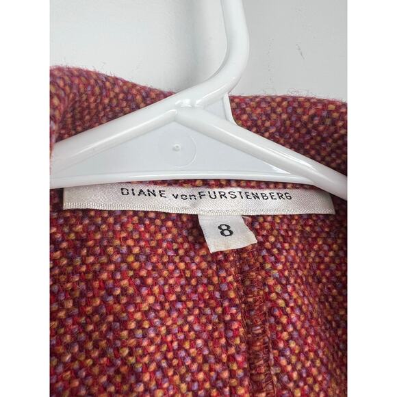 Diane Von Furstenberg Marika Tweed Wool Blend Velvet Fringe Jacket 8 - Picture 5 of 6